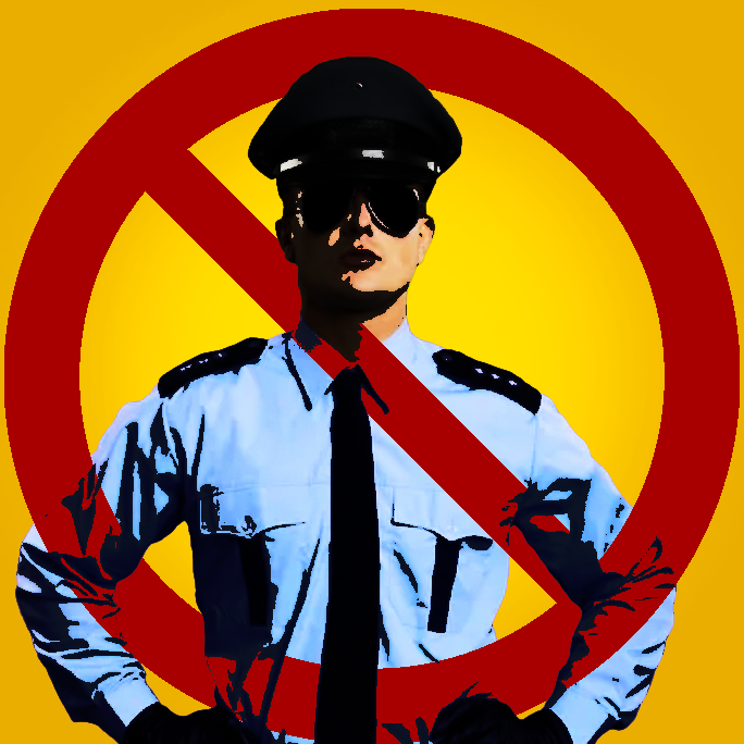 a vectorized cop against a yellow background with